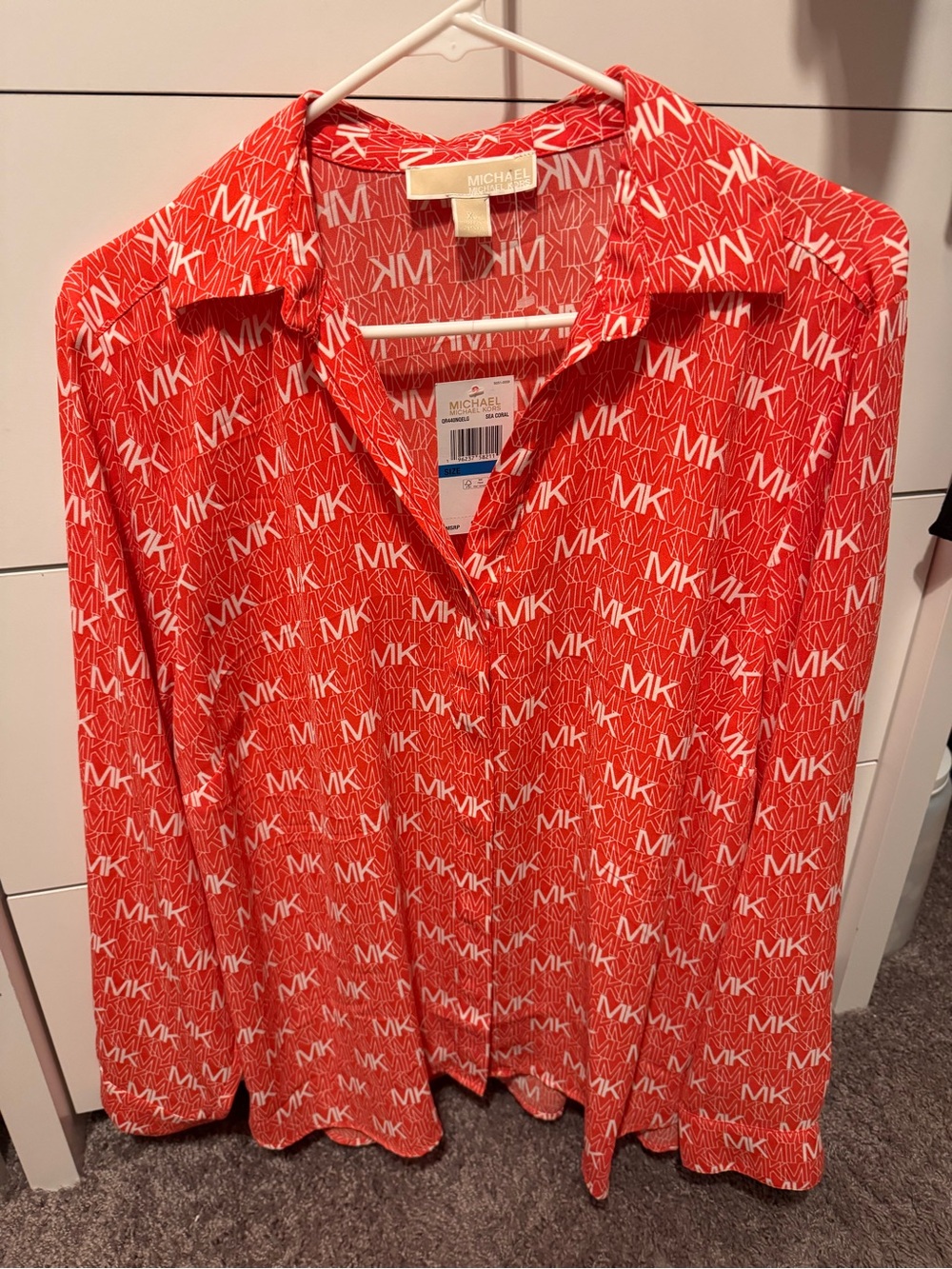 Michael Kors Red MK Monogram Button-Down Shirt